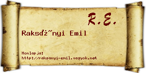 Raksányi Emil névjegykártya